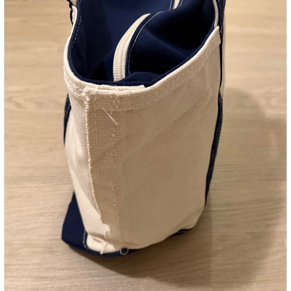 L.L.Bean Boat and Tote Canvas Cream Navy Zip Top Monogrammed Christina Preppy